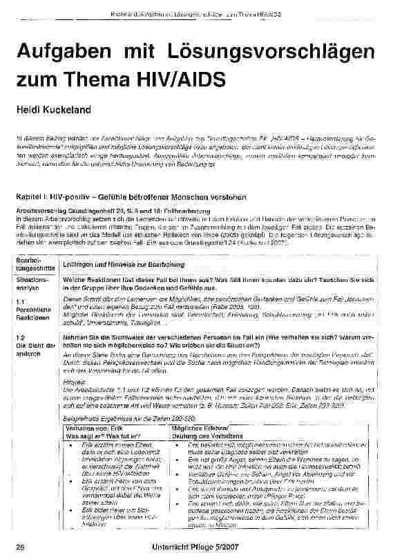 Vorschauseite 1: Aufgaben mit Lösungsvorschlägen zum Thema HIV/AIDS