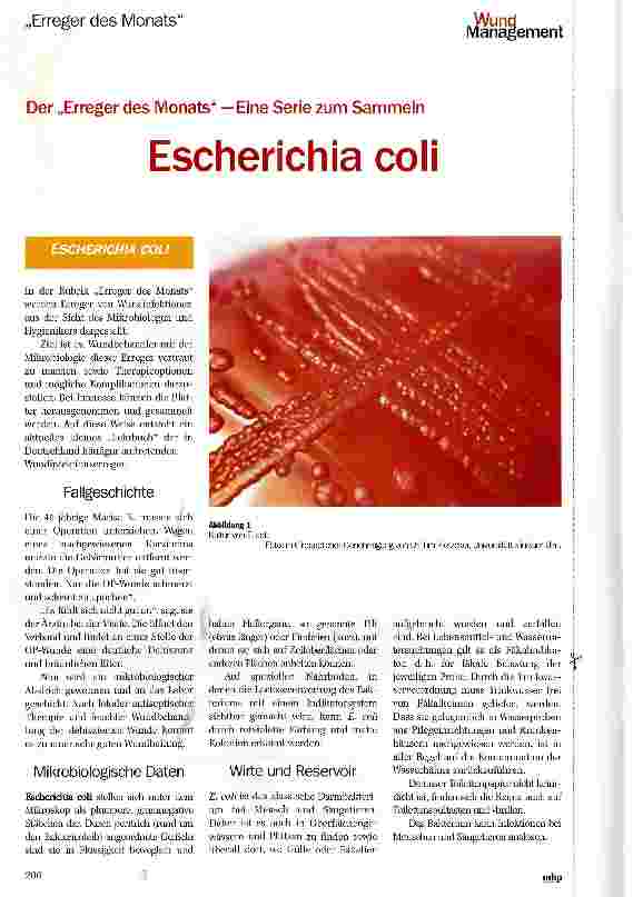 Vorschauseite 1: Der „Erreger des Monats - Eine Serie zum Sammeln Escherichia coli