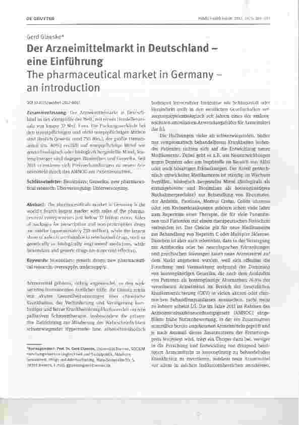 Vorschauseite 1: Der Arzneimittelmarkt in Deutschland eine Einführung The pharmaceutical market in Germany an introduction
