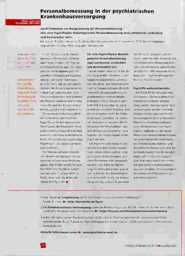 Vorschauseite 1: Personalbemessung in der psychiatrischen Krankenhausversorgung