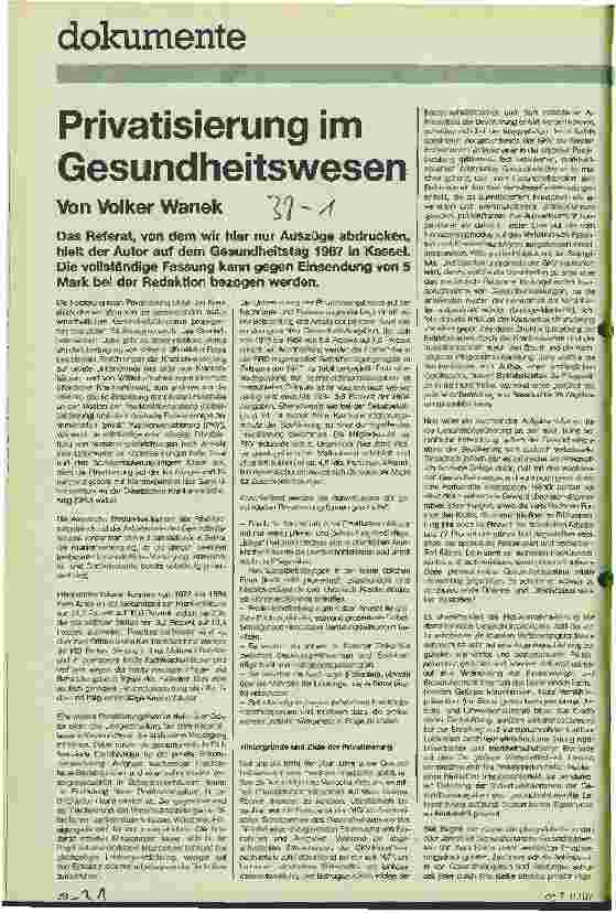 Vorschauseite 1: Privatisierung im Gesundheitswesen