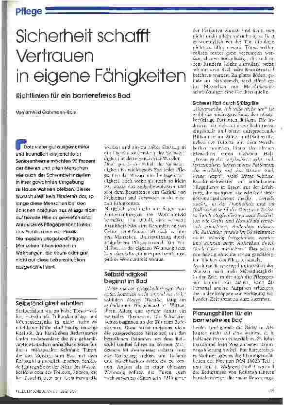 Vorschauseite 1: Sicherheit schafft Vertrauen in eigene Fähigkeiten Richtlinien für ein barrierefreies Bad