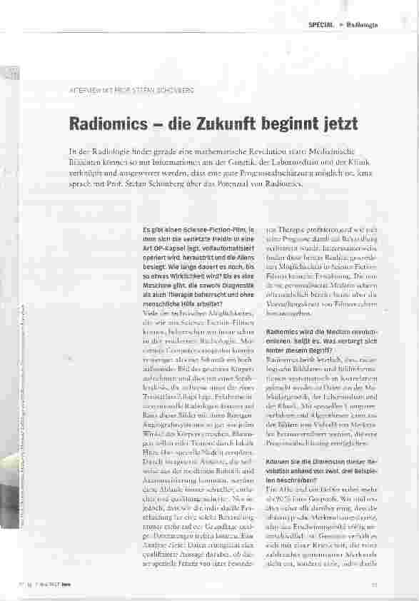Vorschauseite 2: Radiomics - die Zukunft beginnt jetzt