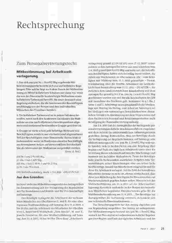 Vorschauseite 1: Mitbestimmung bei Arbeitszeitverlagerung
