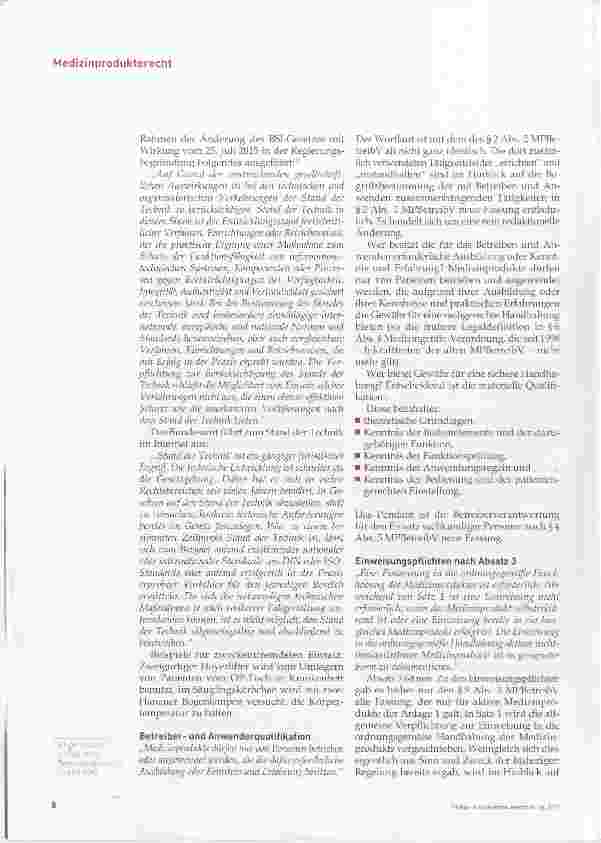 Vorschauseite 5: Die neue Medizinprodukte- Betreiberverordnung, Teil 2