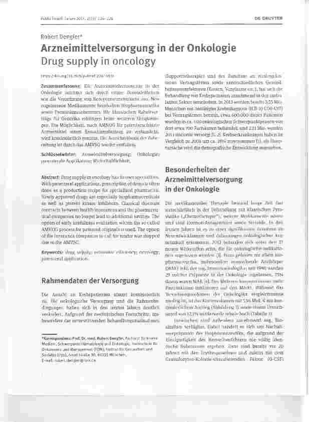 Vorschauseite 1: Arzneimittelversorgung in der Onkologie