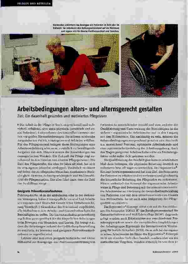 Vorschauseite 1: Arbeitsbedingungen altersund alternsgerecht gestalten Ziel: Ein dauerhaft gesundes und motiviertes Pflegeteam