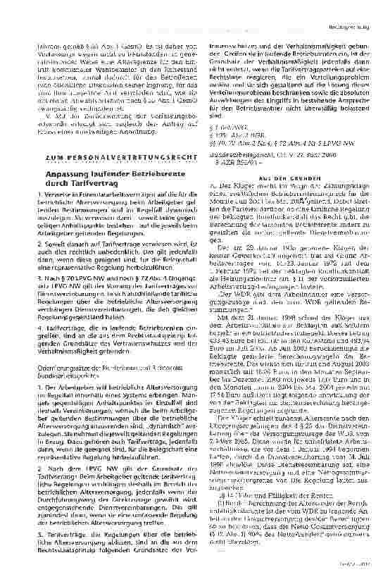 Vorschauseite 1: Anpassung laufender Betriebsrente durch Tarifvertrag