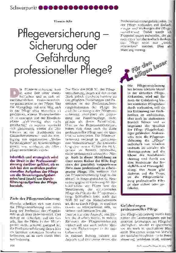 Vorschauseite 1: Pflegeversicherung - Sicherung oder Gefährdung professioneller Pflege?