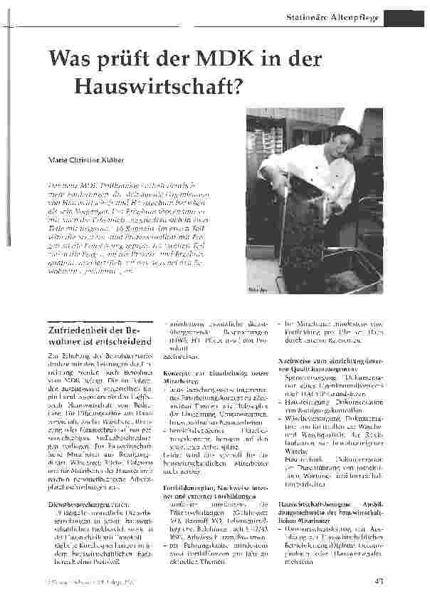Vorschauseite 1: Was prüft der MDK in der Hauswirtschaft?