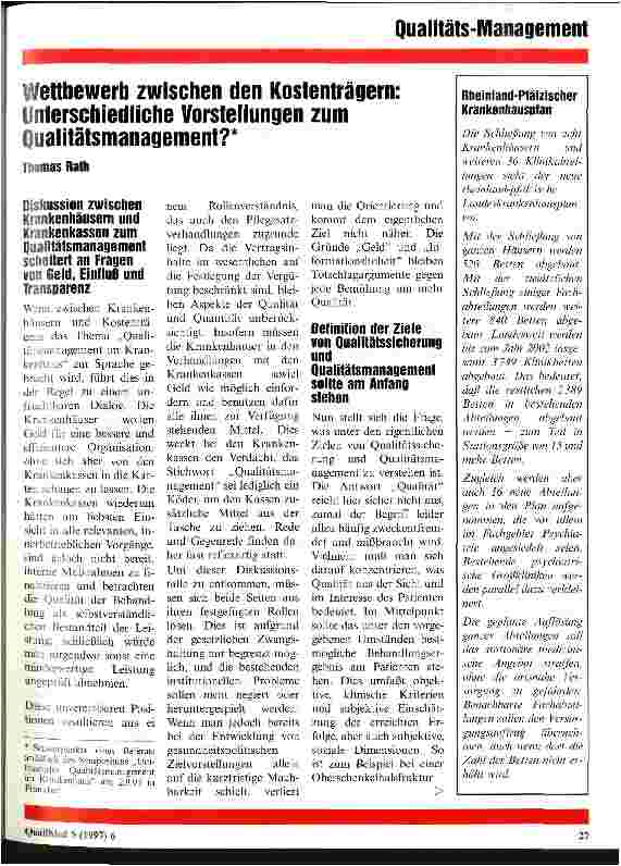Vorschauseite 1: Wettbewerb zwischen den Kostenträgern: Unterschiedliche Vorstellungen zum Qualitätsmanagement?
