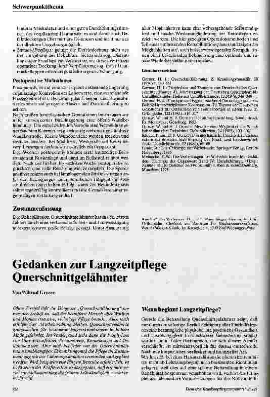 Vorschauseite 1: Gedanken zur Langzeitpflege Querschnittgelähmter