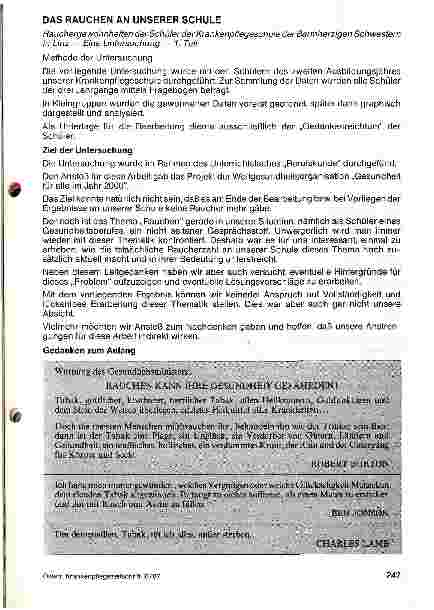 Vorschauseite 1: Das Rauchen an unserer Schule