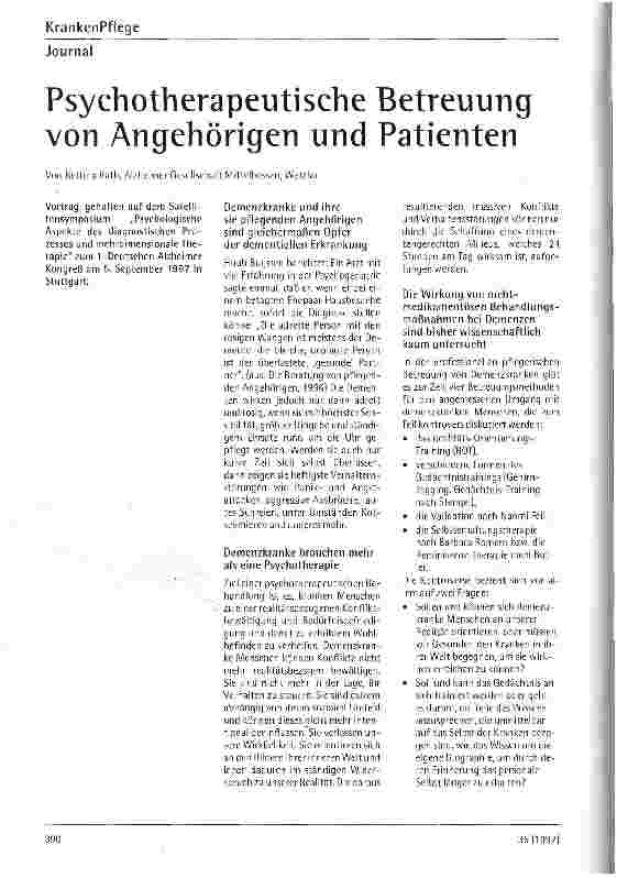 Vorschauseite 1: Psychotherapeutische Betreuung von Angehörigen und Patienten
