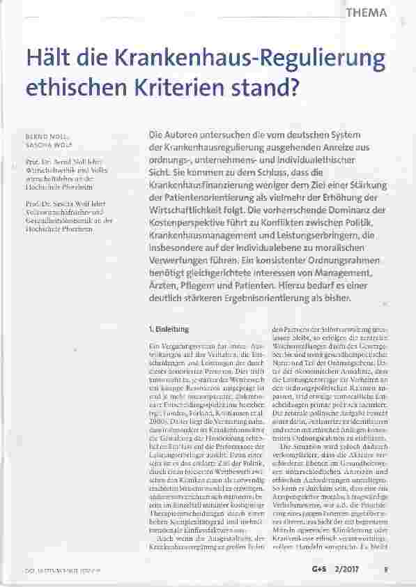 Vorschauseite 1: Hält die Krankenhaus-Regulierung ethischen Kriterien stand?