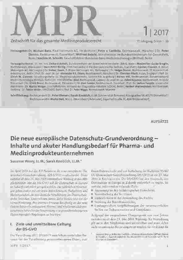 Vorschauseite 1: Die neue europäische Datenschutz-Grundverordnung Inhalte und akuter Handlungsbedarf für Pharmaund Medizinprodukteunternehmen