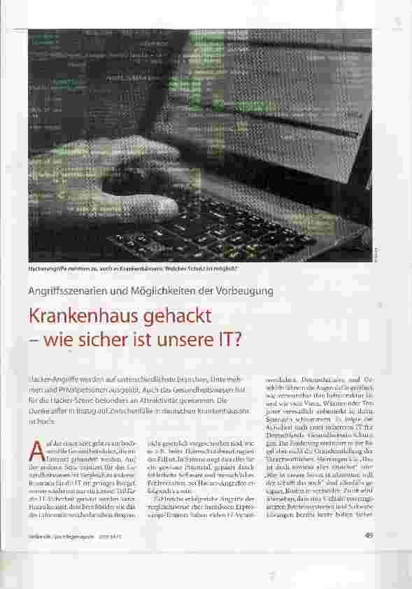 Vorschauseite 1: Angriffsszenarien und Möglichkeiten der Vorbeugung Krankenhaus gehackt wie sicher ist unsere IT?