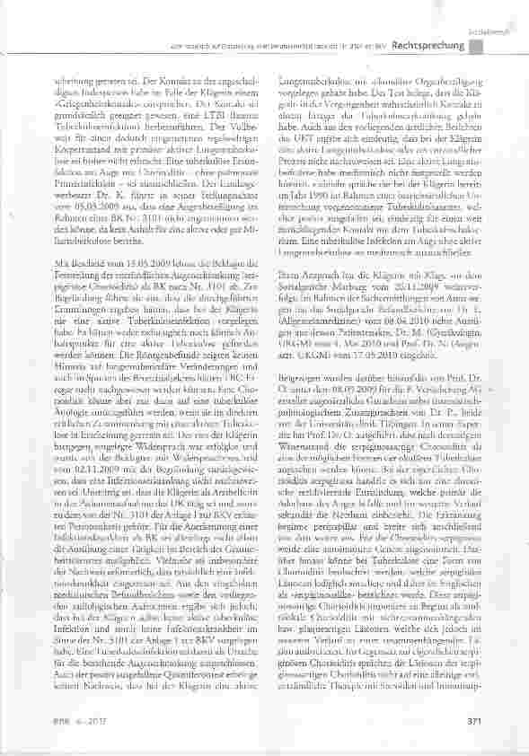 Vorschauseite 3: Zum Anspruch auf Feststellung einer Berufskrankheit nach der Nr. 3101 der BKV