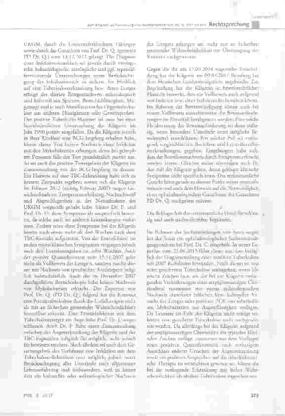 Vorschauseite 5: Zum Anspruch auf Feststellung einer Berufskrankheit nach der Nr. 3101 der BKV