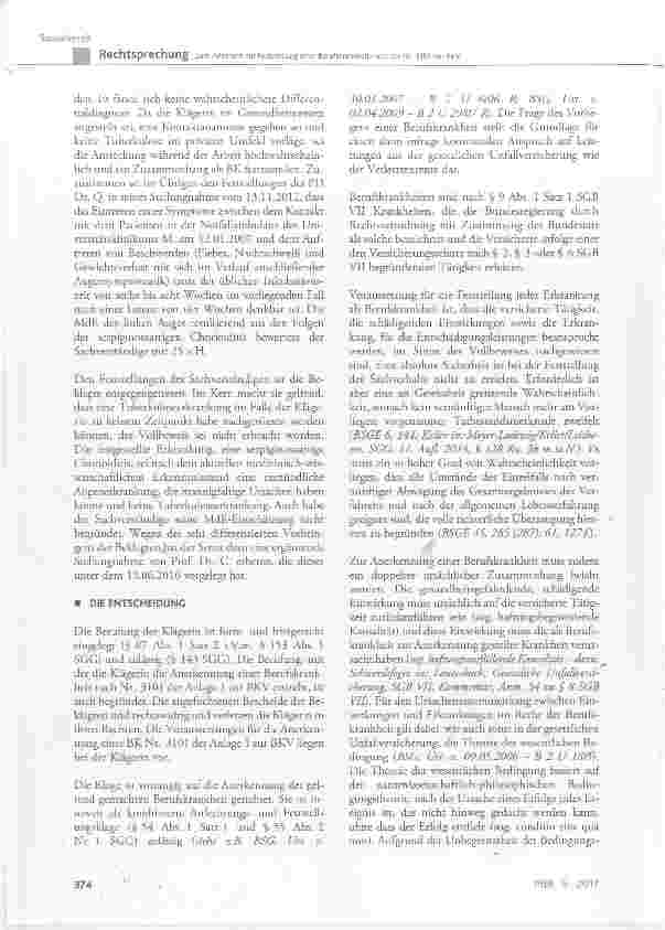 Vorschauseite 6: Zum Anspruch auf Feststellung einer Berufskrankheit nach der Nr. 3101 der BKV