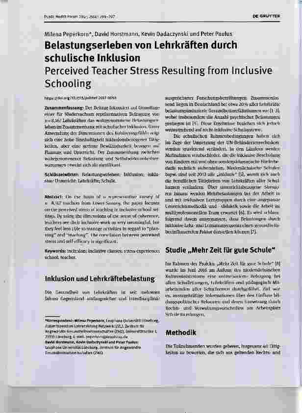 Vorschauseite 1: Belastungserleben von Lehrkräften durch schulische Inklusion