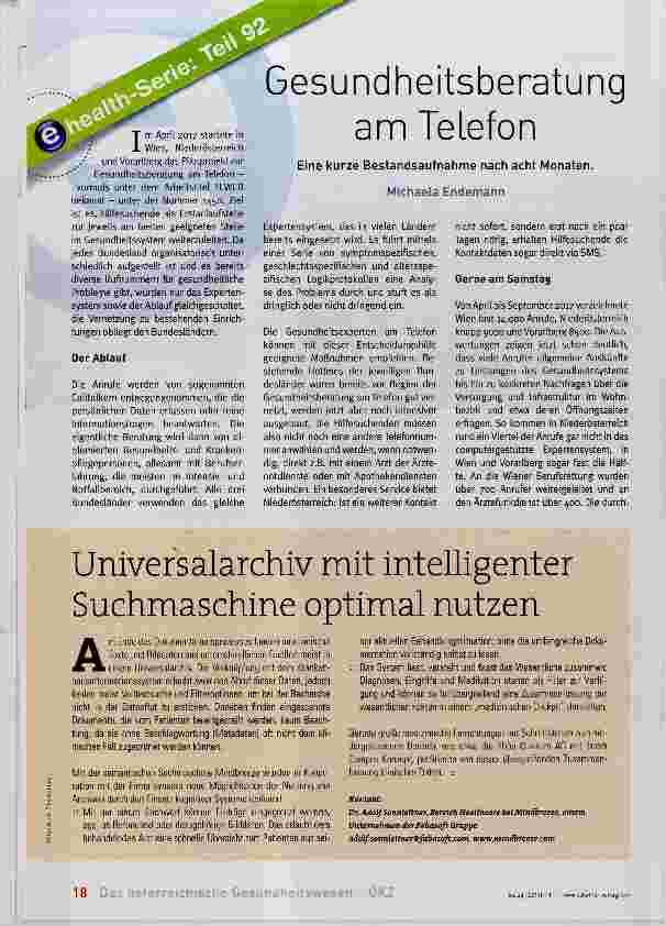 Vorschauseite 1: Gesundheitsberatung am Telefon