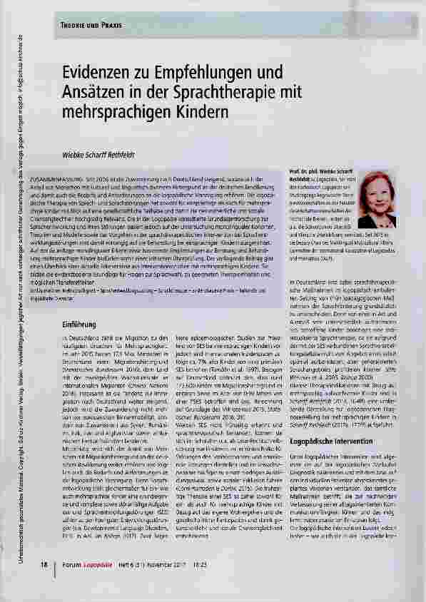 Vorschauseite 1: Evidenzen zu Empfehlungen und Ansätzen in der Sprachtherapie mit mehrsprachigen Kindern