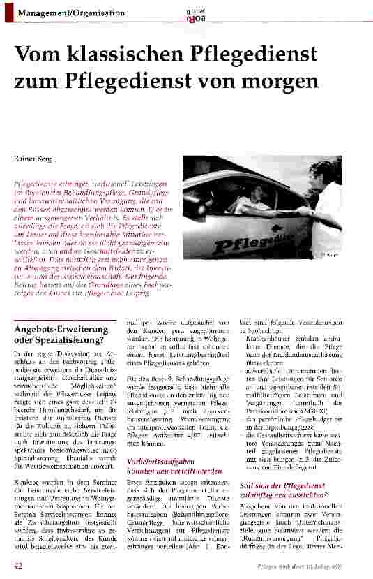 Vorschauseite 1: Vom klassischen Pflegedienst zum Pflegedienst von morgen