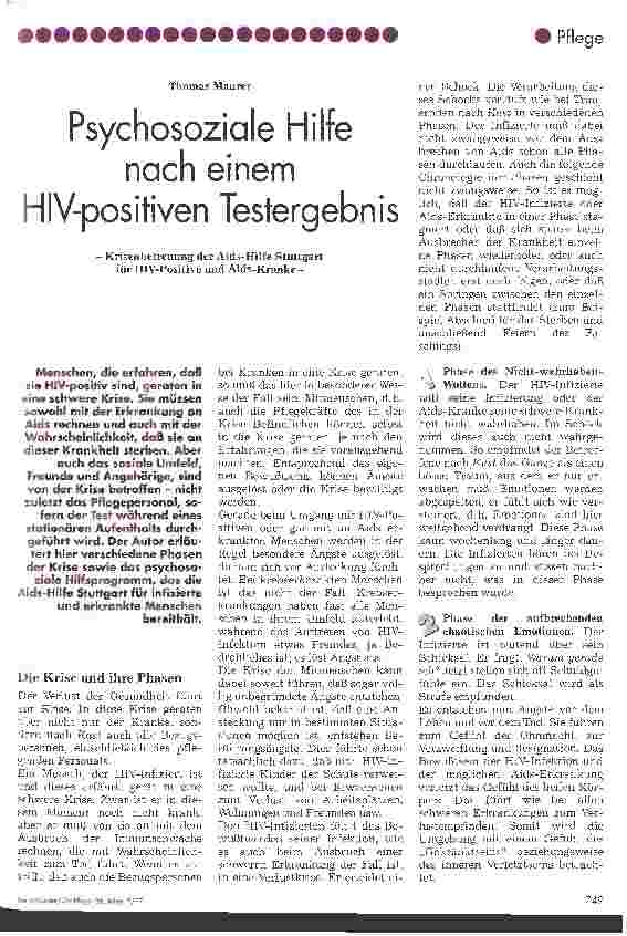 Vorschauseite 1: Psychosoziale Hilfe nach einem HIV-positiven Testergebnis Krisenbetreuung der Aids-Hilfe Stuttgart für HIV-Positive und Aids-Kranke
