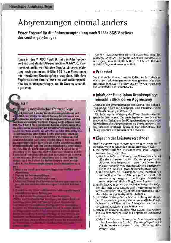 Vorschauseite 1: Abgrenzungen einmal anders Erster Entwurf für die Rahmenempfehlung nach § 132 a SGB V seitens der Leistungserbringer
