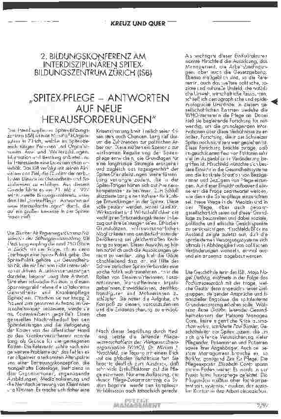 Vorschauseite 1: 2. Bildungskonferenz am Interdisziplinären Spitex-Bildungszentrum Zürich (ISB) Spitex-Pflege - Antworten auf neue Herausforderungen