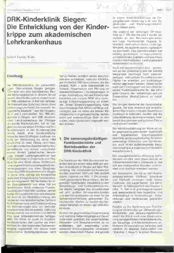 Vorschauseite 1: DRK-Kinderklinik Siegen: Die Entwicklung von der Kinderkrippe zum akademischen Lehrkrankenhaus#
