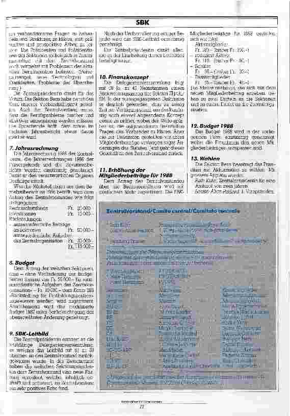Vorschauseite 2: 8. ordentliche Delegiertenversammlung des SBK (29.Mai 1987) Protokoll