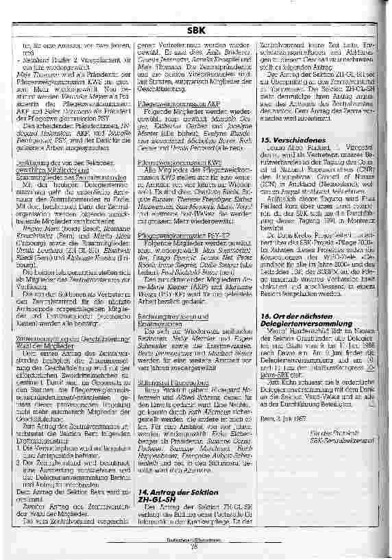 Vorschauseite 3: 8. ordentliche Delegiertenversammlung des SBK (29.Mai 1987) Protokoll