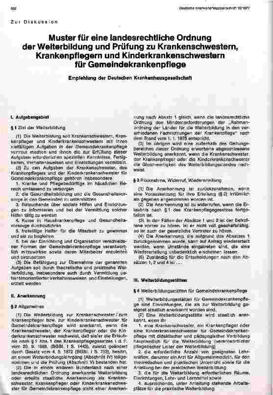 Vorschauseite 1: Muster für eine landesgerechte Ordnung der Weiterbildung und Prüfung für Pflegepersonal für Gemeindepflege