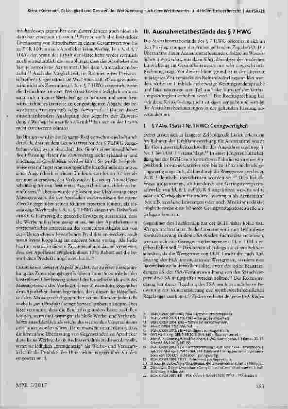 Vorschauseite 3: Zulässigkeit und Grenzen der Wertwerbung nach dem Wettbewerbsund Heilmittelwerberecht Eine Analyse der aktuellen Rechtsprechung zur Reichweite des Zuwendungsverbots nach § 7 HWG