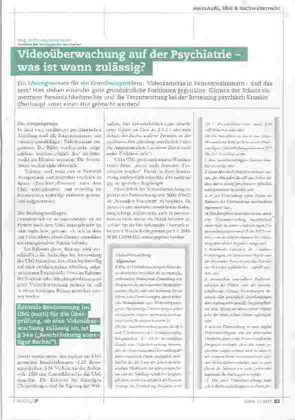 Vorschauseite 1: Videoüberwachung auf der Psychiatrie was ist wann zulässig?