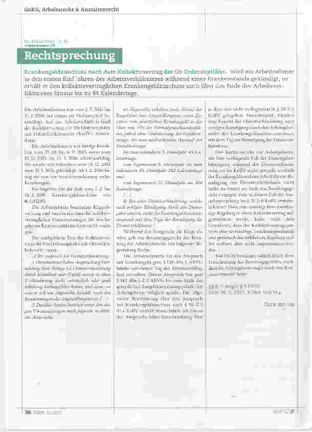Vorschauseite 1: Krankengeldzuschuss nach dem Kollektiwertrag der Oö Ordensspitäler