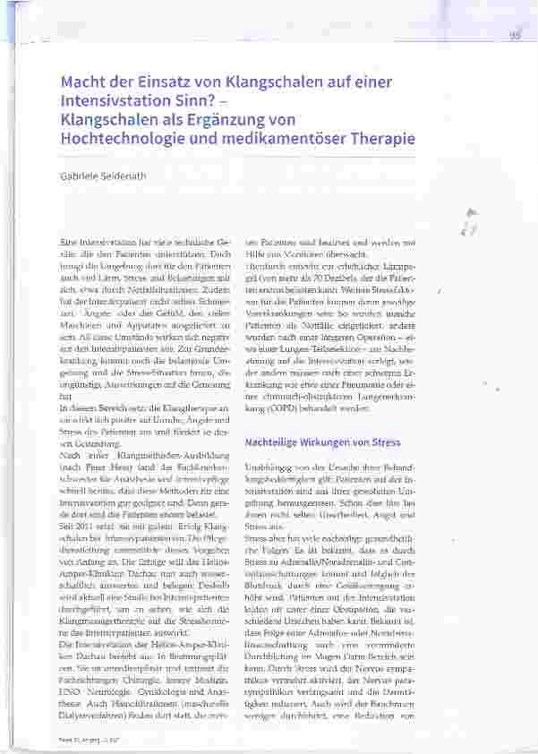 Vorschauseite 1: Macht der Einsatz von Klangschalen auf einer Intensivstation Sinn? Klangschalen als Ergänzung von Hochtechnologie und medikamentöser Therapie