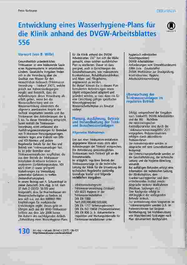 Vorschauseite 1: Entwicklung eines Wasserhygiene-Plans für die Klinik anhand des DVGW-Arbeitsblattes 556
