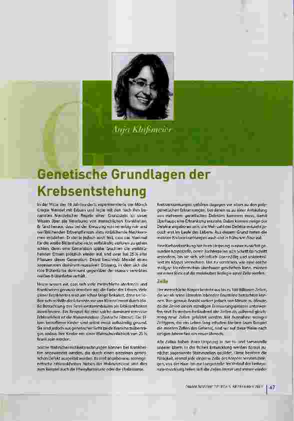 Vorschauseite 1: Genetische Grundlagen der Krebsentstehung