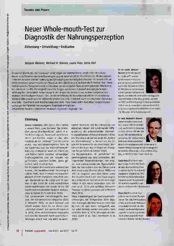 Vorschauseite 1: Neuer Whole-mouth-Test zur Diagnostik der Nahrungsperzeption