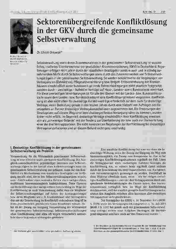 Vorschauseite 1: Sektorenübergreifende Konfliktlösung in der GKV durch die gemeinsame Selbstverwaltung
