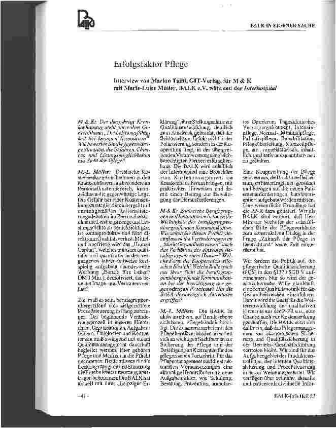 Vorschauseite 1: Erfolgsfaktor Pflege Interview mit Marie-Luise Müller