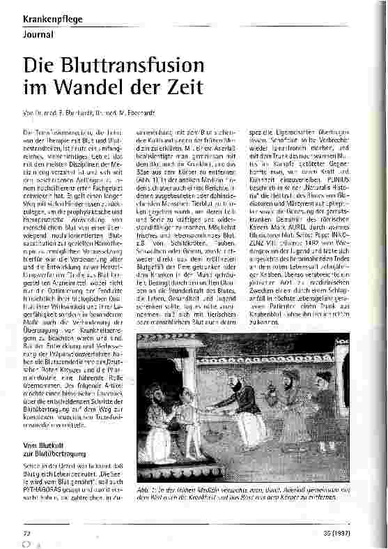 Vorschauseite 1: Die Bluttransfusion im Wandel der Zeit