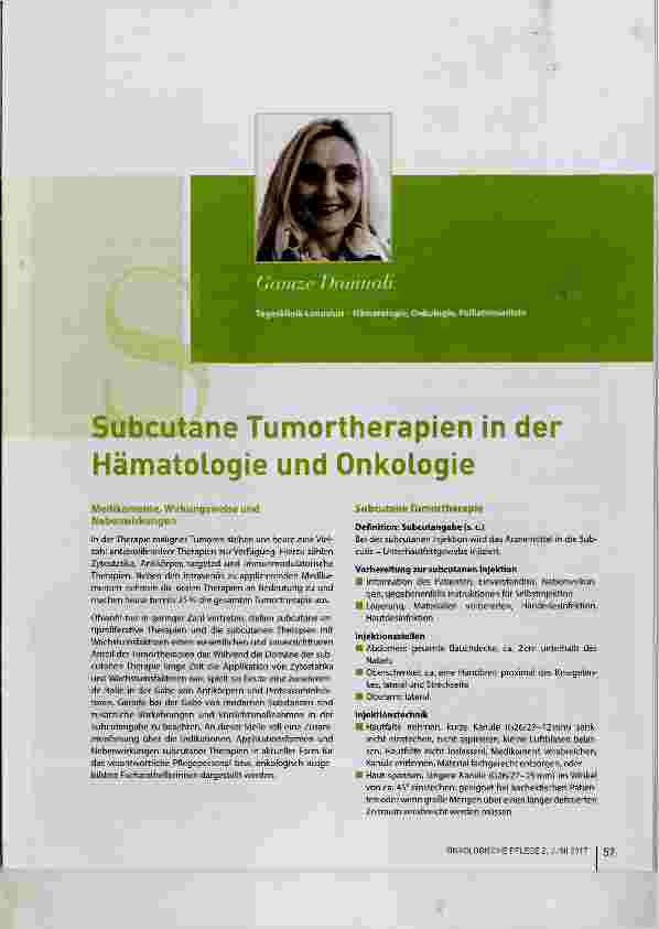 Vorschauseite 1: Subcutane Tumortherapien in der Hämatologie und Onkologie