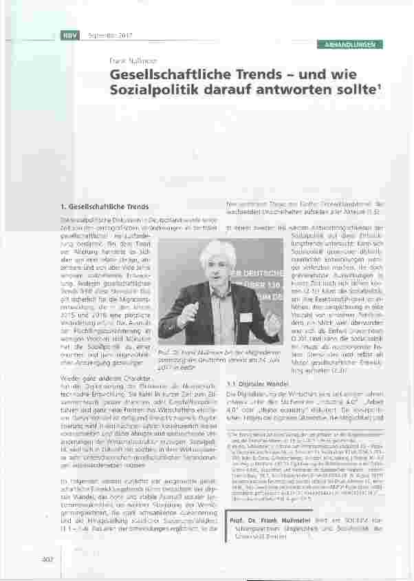 Vorschauseite 1: Gesellschaftliche Trends und wie Sozialpolitik darauf antworten sollte