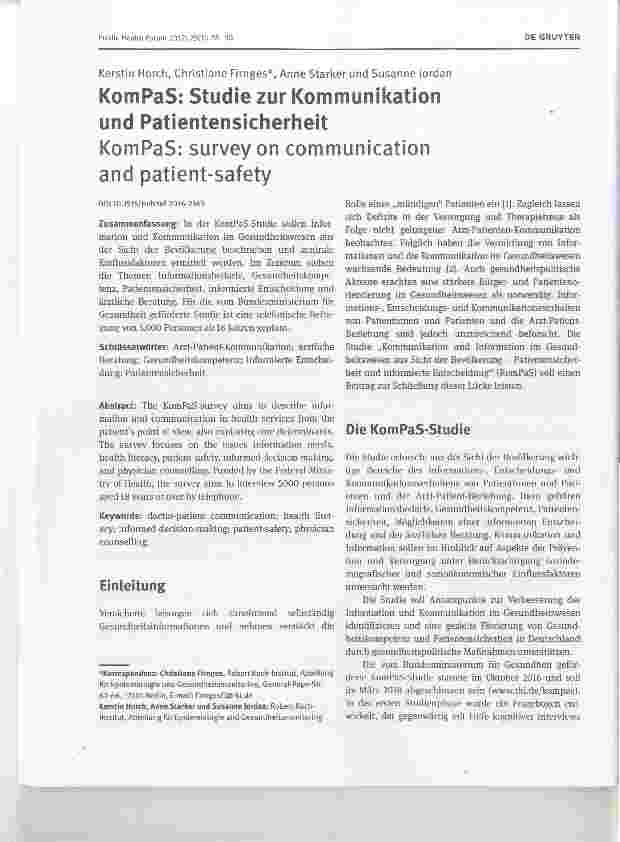Vorschauseite 1: KomPaS: Studie zur Kommunikation und PatientensicherheitKomPaS: survey on communication and patientsafety