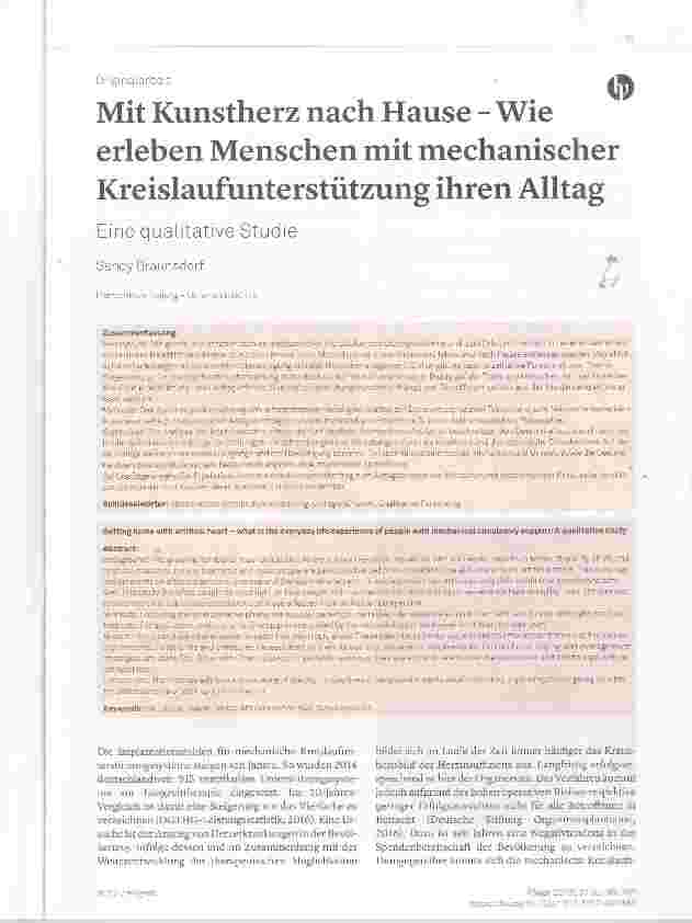 Vorschauseite 1: Mit Kunstherz nach Hause Wie erleben Menschen mit mechanischer Kreislaufunterstützung ihren Alltag