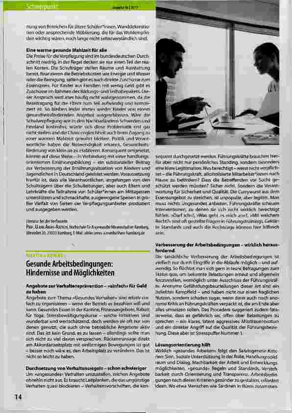 Vorschauseite 1: Gesunde Arbeitsbedingungen: Hindernisse und Möglichkeiten